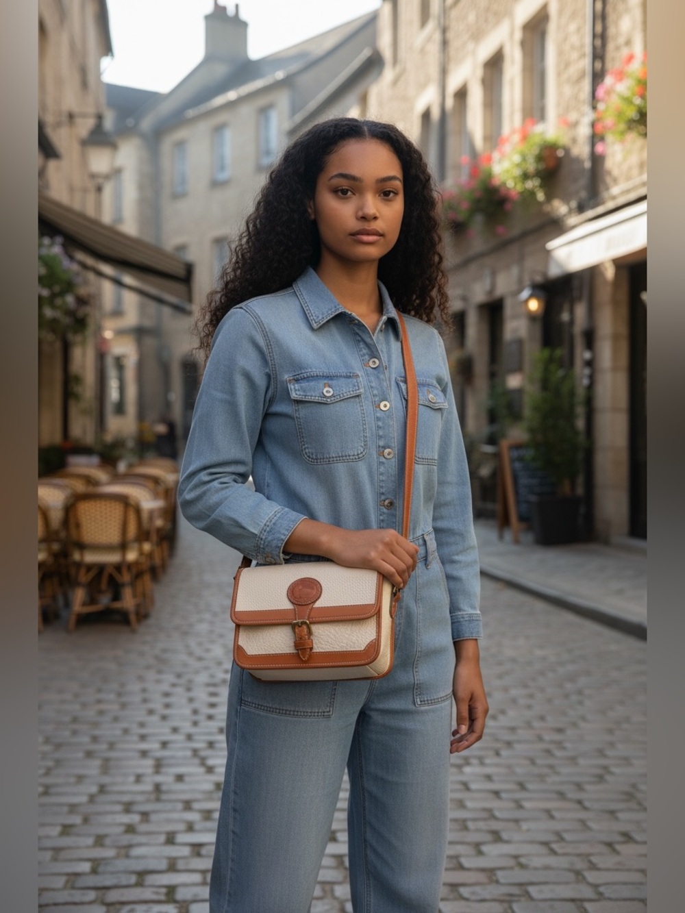 Dooney & Bourke Surrey Bag Cream Pebbled Leather Crossbody with Tan Trim